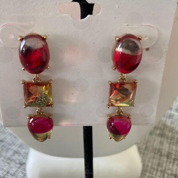 Isaac Mizrahi NWT Earrings gold red pink colors - Picture 1 of 5